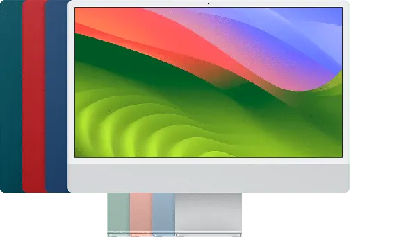 iMac (24-inch, 2023, Two ports) — Product image supplied by Apple; pictured colours may vary. Resized and re-encoded for this catalogue.