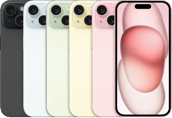 iPhone 15 — Product image supplied by Apple; pictured colours may vary. Resized and re-encoded for this catalogue.