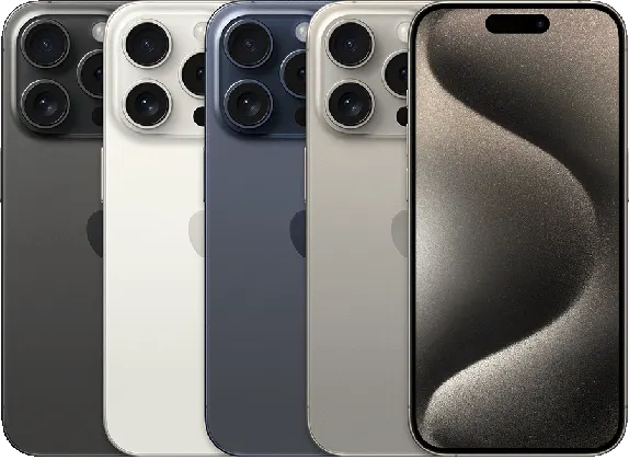 iPhone 15 Pro — Product image supplied by Apple; pictured colours may vary. Resized and re-encoded for this catalogue.