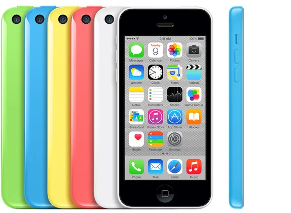 iPhone 5c — Product image supplied by Apple; pictured colours may vary. Resized and re-encoded for this catalogue.