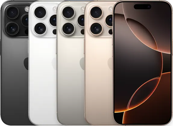 iPhone 16 Pro — Product image supplied by Apple; pictured colours may vary. Resized and re-encoded for this catalogue.