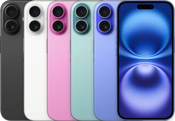 iPhone 16 — Product image supplied by Apple; pictured colours may vary. Resized and re-encoded for this catalogue.