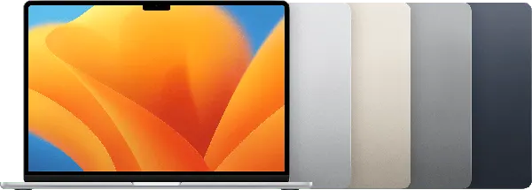 MacBook Air (15-inch, M2, 2023) — Product image supplied by Apple; pictured colours may vary. Resized and re-encoded for this catalogue.