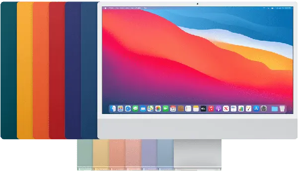 iMac (24-inch, M1, 2021) — Product image supplied by Apple; pictured colours may vary. Resized and re-encoded for this catalogue.