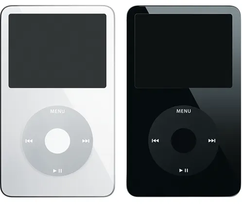 iPod (5th generation)—also known as iPod with video or Fifth Generation iPod — Product image supplied by Apple; pictured colours may vary. Resized and re-encoded for this catalogue.